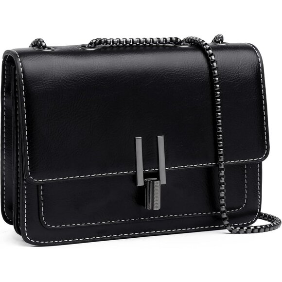 🆕Women Black Leather Crossbody Bag Small Shoulder Purse Satchel Evening Chain - Picture 1 of 9